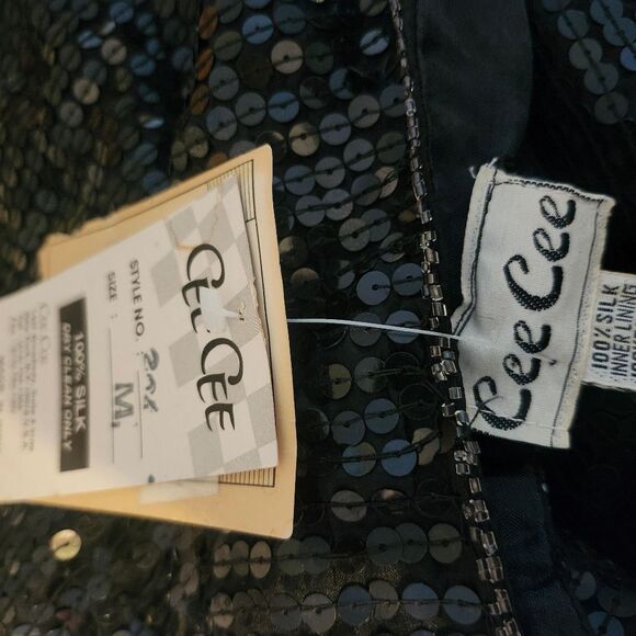 Vtg. Mint w/Tags Cee Cee Brand Black,Blue,Pink Silk Lined Sequin Tunic Top Sz.M - Picture 9 of 9